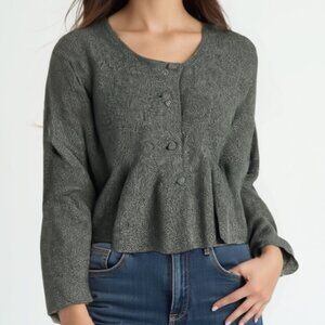 Zara Gray Textured Button-Up Top